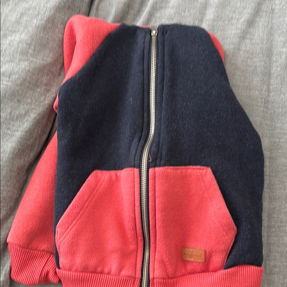 Red and Black Zip-Up Hoodie with Pockets